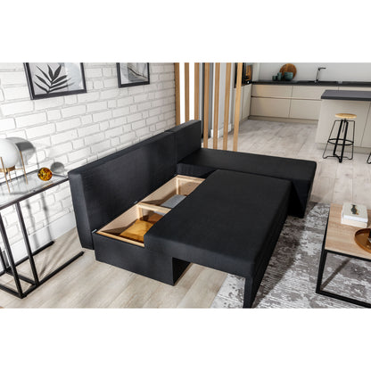 Canapé d'angle avec fonction couchage Canapé d'angle méridienne d'angle montable des deux côtés avec 5 coussins décoratifs, largeur totale 206 cm transformable en lit double