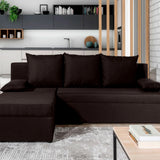 Ecksofa mit Schlaffunktion Eck-Sofa Corner Recamiere beidseitig montierbar mit 5 Dekokissen, 206 cm Gesamtbreite umbaubar zum Doppelbett