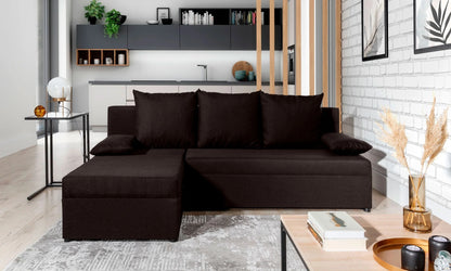 Ecksofa mit Schlaffunktion Eck-Sofa Corner Recamiere beidseitig montierbar mit 5 Dekokissen, 206 cm Gesamtbreite umbaubar zum Doppelbett