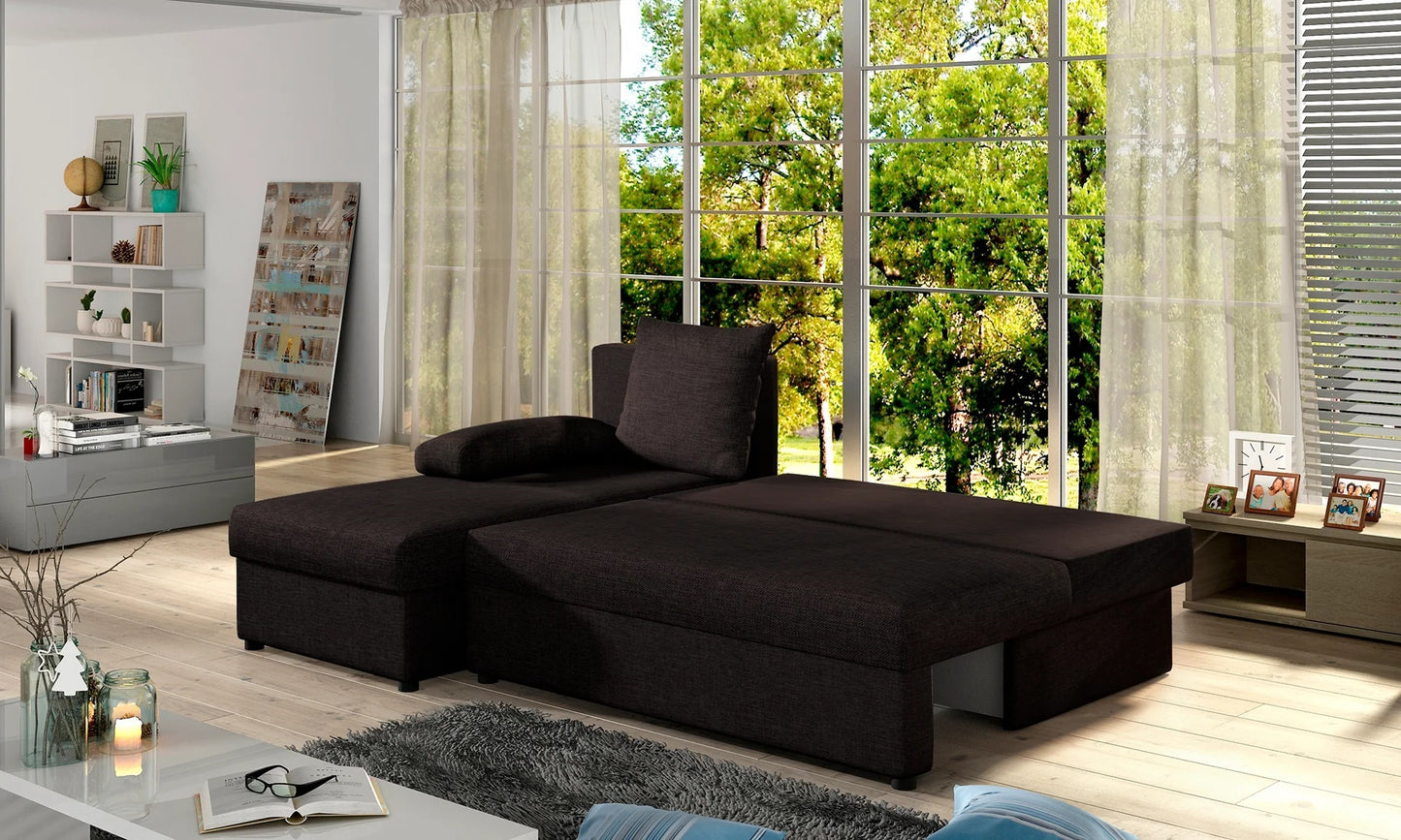 Canapé d'angle avec fonction couchage Canapé d'angle méridienne d'angle montable des deux côtés avec 5 coussins décoratifs, largeur totale 206 cm transformable en lit double