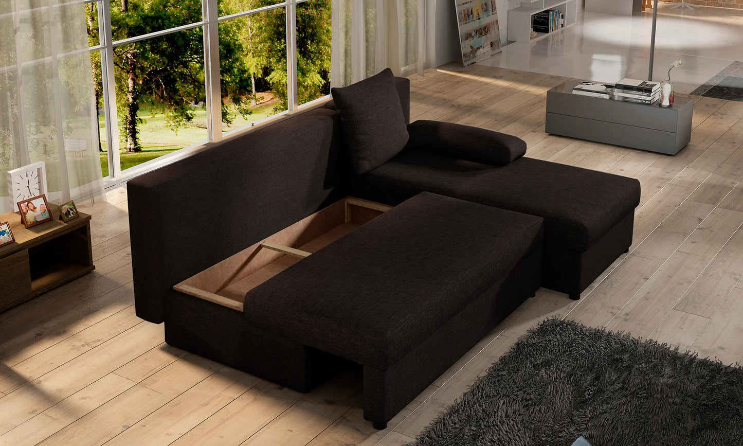 Canapé d'angle avec fonction couchage Canapé d'angle méridienne d'angle montable des deux côtés avec 5 coussins décoratifs, largeur totale 206 cm transformable en lit double