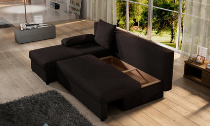 Canapé d'angle avec fonction couchage Canapé d'angle méridienne d'angle montable des deux côtés avec 5 coussins décoratifs, largeur totale 206 cm transformable en lit double