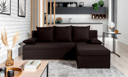 Ecksofa mit Schlaffunktion Eck-Sofa Corner Recamiere beidseitig montierbar mit 5 Dekokissen, 206 cm Gesamtbreite umbaubar zum Doppelbett