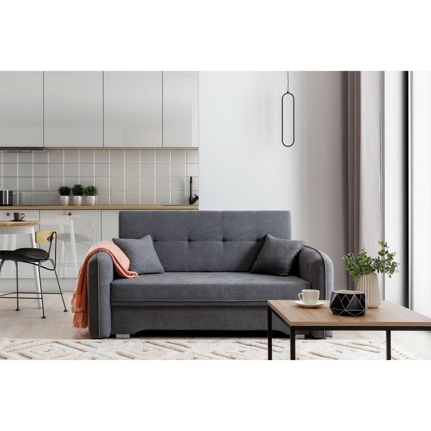 2-Sitzer Sofa Dreisitzer Schlafsofa, 2er Sofa mit 2 Dekokissen und Stauraum umbaubar zum Doppelbett