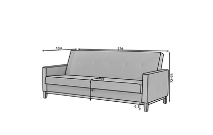 3-Sitzer Sofa Dreisitzer Schlafsofa, 3er Sofa mit Holzbeinen und Gestell aus Buchenholz umbaubar zum Doppelbett