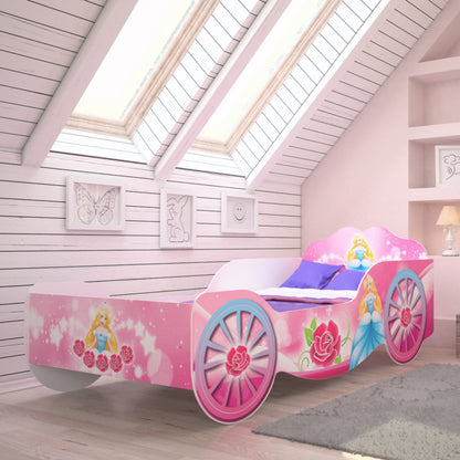 Kutsche Kinderbett Mädchenbett 70x140 | 80x160 mit Rausfallschutz Matratze optional | Prinzessin Kinder Spielbett