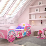 Lit enfant carrosse lit fille 70x140 | 80x160 avec matelas antichute en option | Lit de jeu pour enfants Princesse