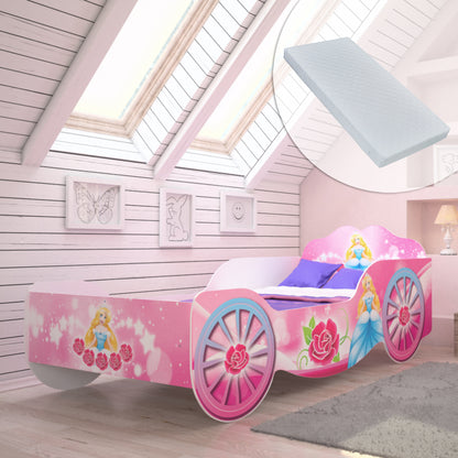 Kutsche Kinderbett Mädchenbett 70x140 | 80x160 mit Rausfallschutz Matratze optional | Prinzessin Kinder Spielbett