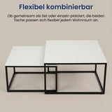 Lot de 2 tables basses carrées en bois, table de salon moderne, table d'appoint 2 en 1 avec structure en métal pour salon, bureau, table d'appoint design Loft TWIN, surface résistante aux rayures