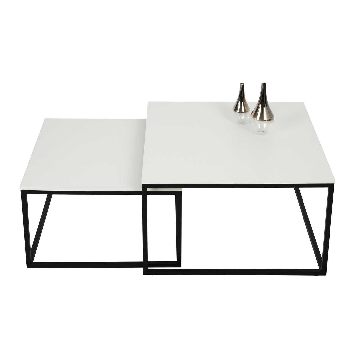 Lot de 2 tables basses carrées en bois, table de salon moderne, table d'appoint 2 en 1 avec structure en métal pour salon, bureau, table d'appoint design Loft TWIN, surface résistante aux rayures