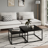 Lot de 2 tables basses carrées en bois, table de salon moderne, table d'appoint 2 en 1 avec structure en métal pour salon, bureau, table d'appoint design Loft TWIN, surface résistante aux rayures
