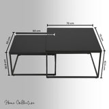Lot de 2 tables basses carrées en bois, table de salon moderne, table d'appoint 2 en 1 avec structure en métal pour salon, bureau, table d'appoint design Loft TWIN, surface résistante aux rayures