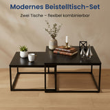 Lot de 2 tables basses carrées en bois, table de salon moderne, table d'appoint 2 en 1 avec structure en métal pour salon, bureau, table d'appoint design Loft TWIN, surface résistante aux rayures