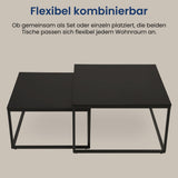 Lot de 2 tables basses carrées en bois, table de salon moderne, table d'appoint 2 en 1 avec structure en métal pour salon, bureau, table d'appoint design Loft TWIN, surface résistante aux rayures