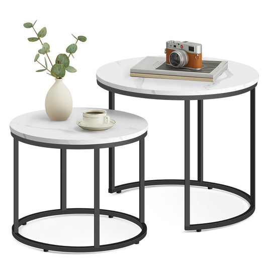 Table basse lot de 2 tables d'appoint rondes design loft 2 en 1 surface emboîtable résistante aux rayures, salon | 53cm et 43cm de large