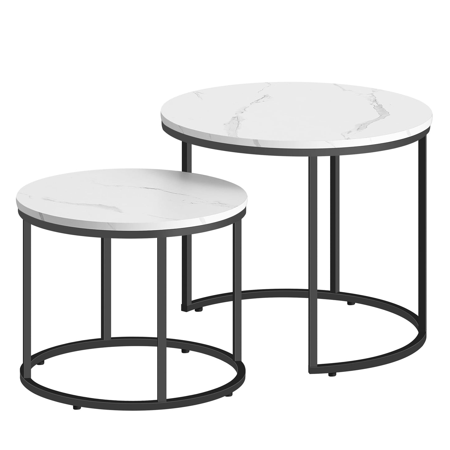 Table basse lot de 2 tables d'appoint rondes design loft 2 en 1 surface emboîtable résistante aux rayures, salon | 53cm et 43cm de large