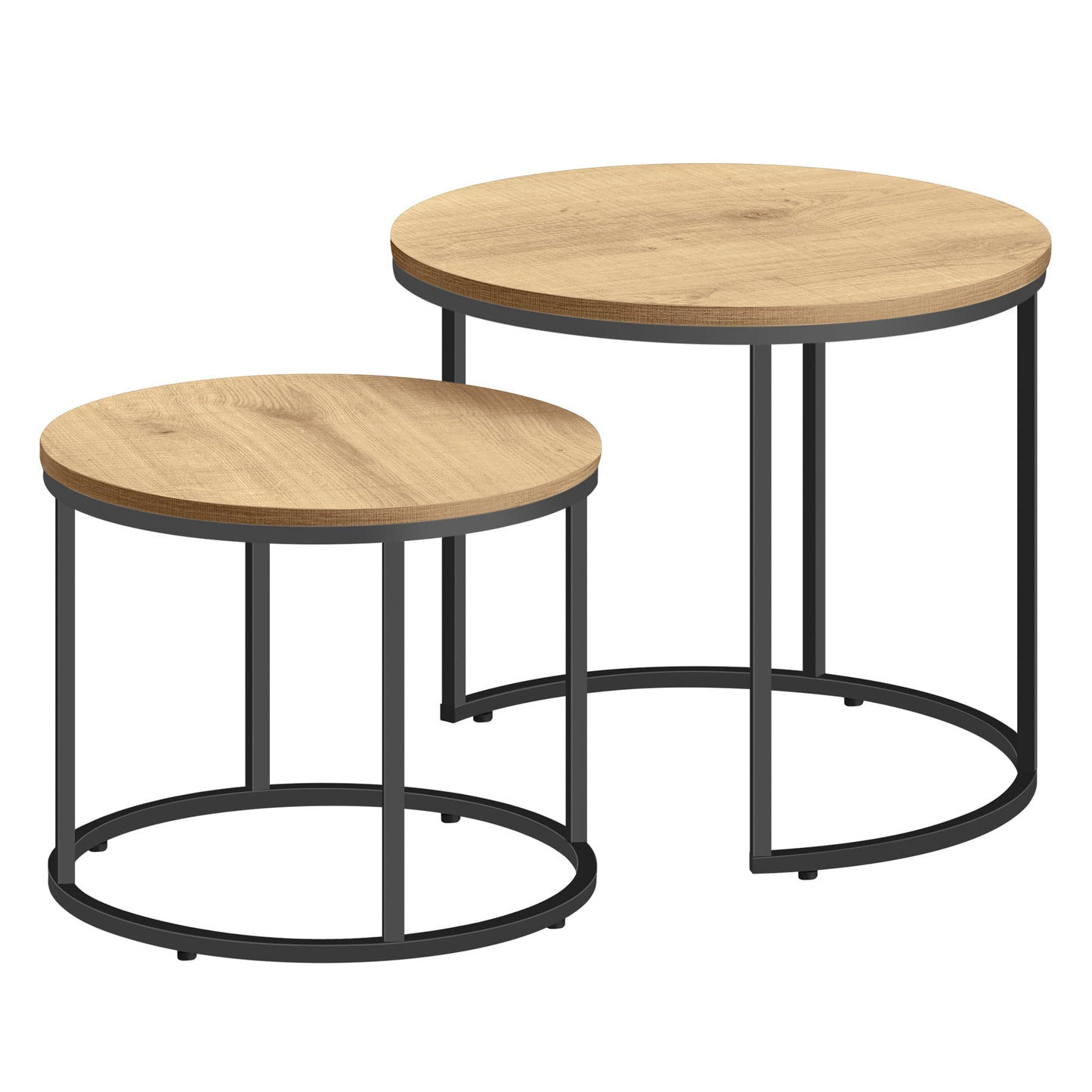 Table basse lot de 2 tables d'appoint rondes design loft 2 en 1 surface emboîtable résistante aux rayures, salon | 53cm et 43cm de large