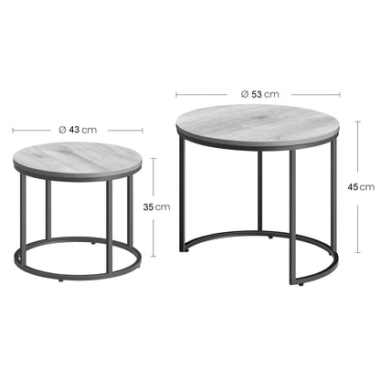 Table basse lot de 2 tables d'appoint rondes design loft 2 en 1 surface emboîtable résistante aux rayures, salon | 53cm et 43cm de large