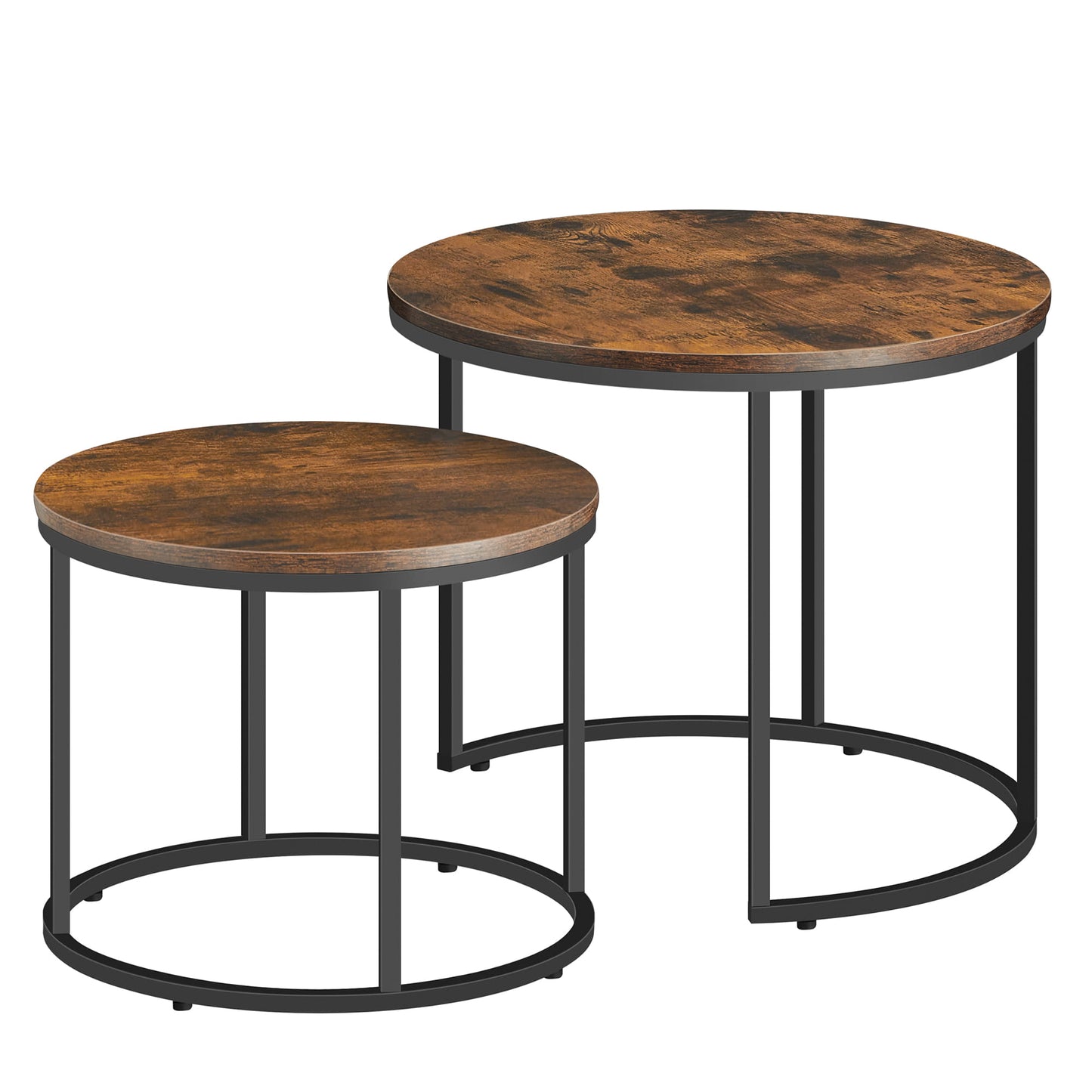 Table basse lot de 2 tables d'appoint rondes design loft 2 en 1 surface emboîtable résistante aux rayures, salon | 53cm et 43cm de large