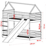 Hochbett mit Rutsche 90x200 cm, Hausbett, Etagenbett mit Rausfallschutz und Leiter, Bett Bed Bodenbett Jugendbett Spielbett für 2 Kinder, Kinderzimmer Sicherheit, Stabil Kiefer Holz massiv