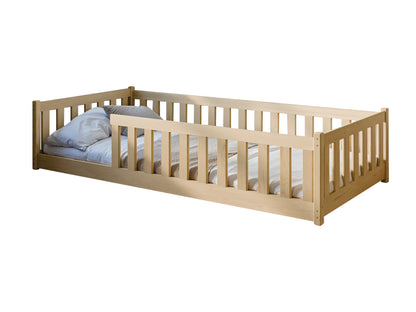 Kinderbett Bodenbett 90x200 | 120x200 | 140x200cm Bett mit Rausfallschutz & Lattenrost Montessori Bett Bed Gitterbett Kinder Jugendbett Einzelbett optional mit Matratze | weiß oder natur Kiefer Holz massiv Junge Mädchen