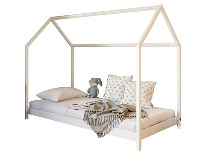 Lit de maison lit d'enfant 90x200 cm lit avec sommier à lattes lit d'enfant lit simple lit de jeu lit de maison à baldaquin en option avec matelas bois de pin massif blanc ou naturel garçon fille 200x90 cm