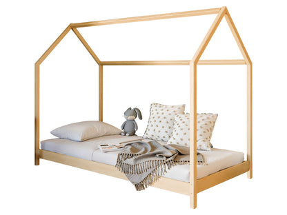 Lit de maison lit d'enfant 90x200 cm lit avec sommier à lattes lit d'enfant lit simple lit de jeu lit de maison à baldaquin en option avec matelas bois de pin massif blanc ou naturel garçon fille 200x90 cm