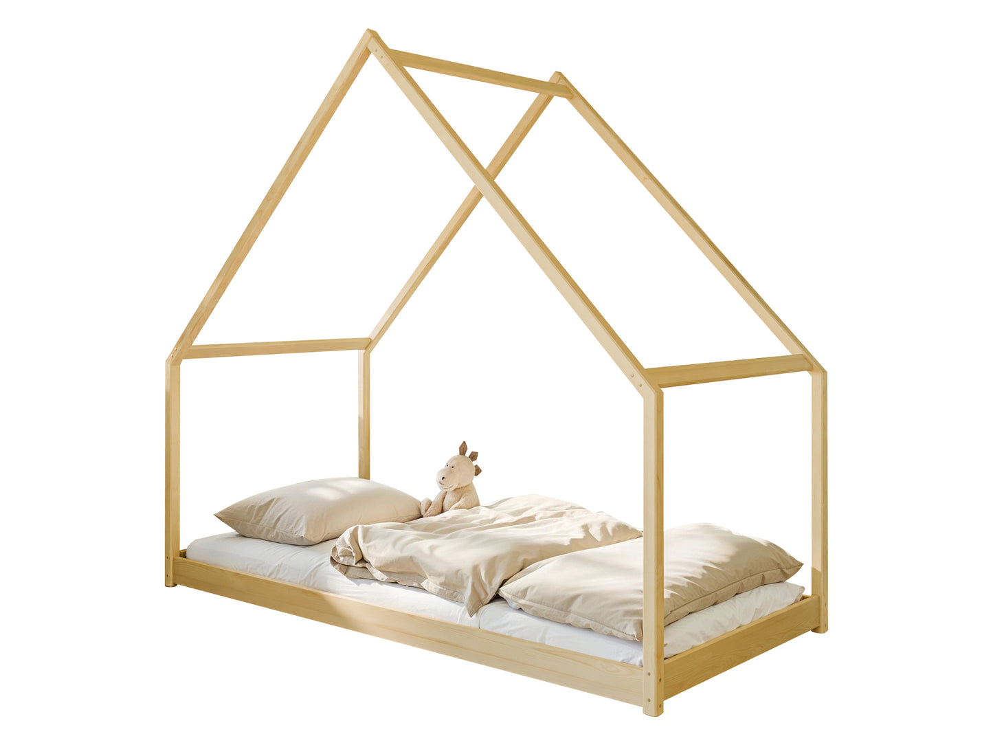 Hausbett Kinderbett 90x200 cm Bett mit Lattenrost Bed Kinder Jugendbett Hausbett Himmel optional mit Matratze | weiß or natur Kiefer Holz massiv Junge Mädchen 200x90 cm