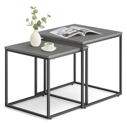 Lot de 2 tables basses carrées d'appoint design loft 2 en 1 avec surface anti-rayures pour salon | 50 cm et 45 cm de large