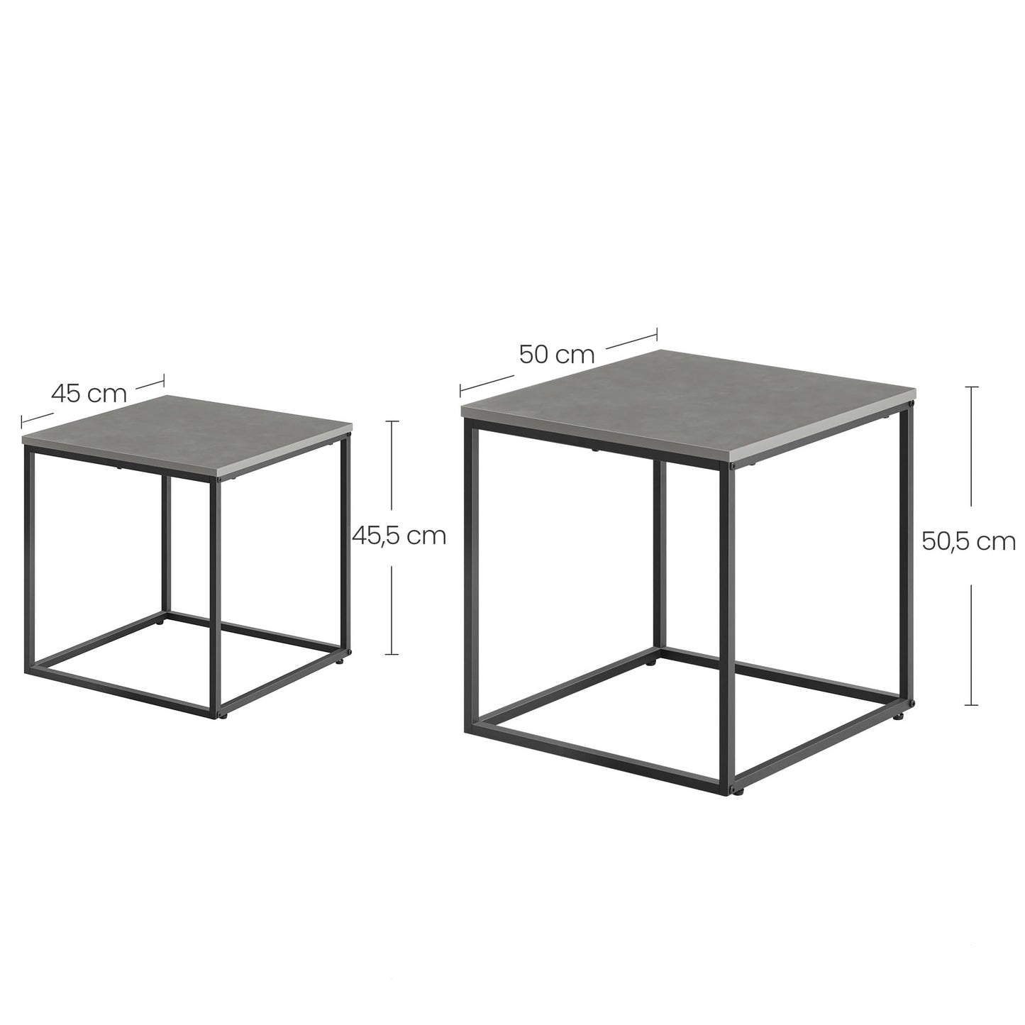 Couchtisch 2er Set Quadratisch Beistelltisch Loft Design 2 in 1 Verschachtelung kratzfeste Oberfläche, Wohnzimmer | 50cm und 45cm Breit