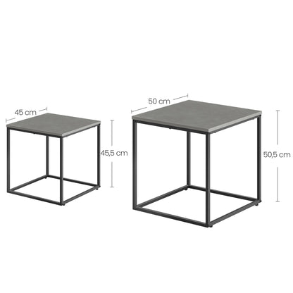 Lot de 2 tables basses carrées d'appoint design loft 2 en 1 avec surface anti-rayures pour salon | 50 cm et 45 cm de large