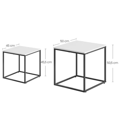 Couchtisch 2er Set Quadratisch Beistelltisch Loft Design 2 in 1 Verschachtelung kratzfeste Oberfläche, Wohnzimmer | 50cm und 45cm Breit