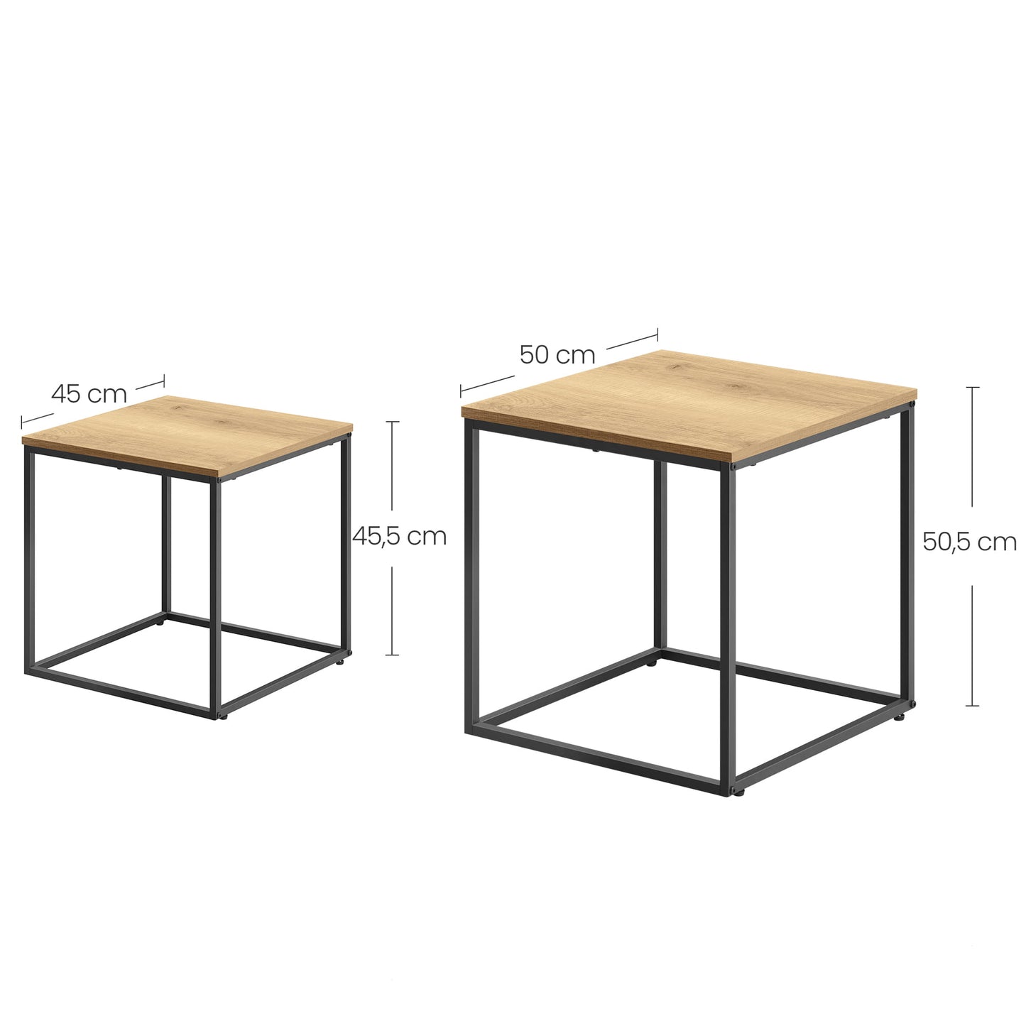 Lot de 2 tables basses carrées d'appoint design loft 2 en 1 avec surface anti-rayures pour salon | 50 cm et 45 cm de large