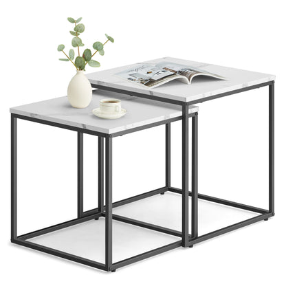 Lot de 2 tables basses carrées d'appoint design loft 2 en 1 avec surface anti-rayures pour salon | 50 cm et 45 cm de large