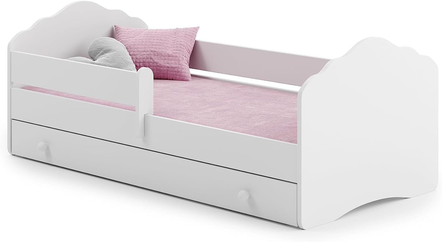 Kinderbett 70x140 & 80x160 cm mit Matratze und Schublade, Lattenrost & abnehmbarer Rausfallschutz Bett für Kinder Bett komplett Set Bed Rausfallschutz Kinderbett Jugendbett Einzelbett Komplettbett