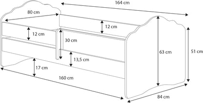 Kinderbett 70x140 & 80x160 cm mit Matratze und Schublade, Lattenrost & abnehmbarer Rausfallschutz Bett für Kinder Bett komplett Set Bed Rausfallschutz Kinderbett Jugendbett Einzelbett Komplettbett