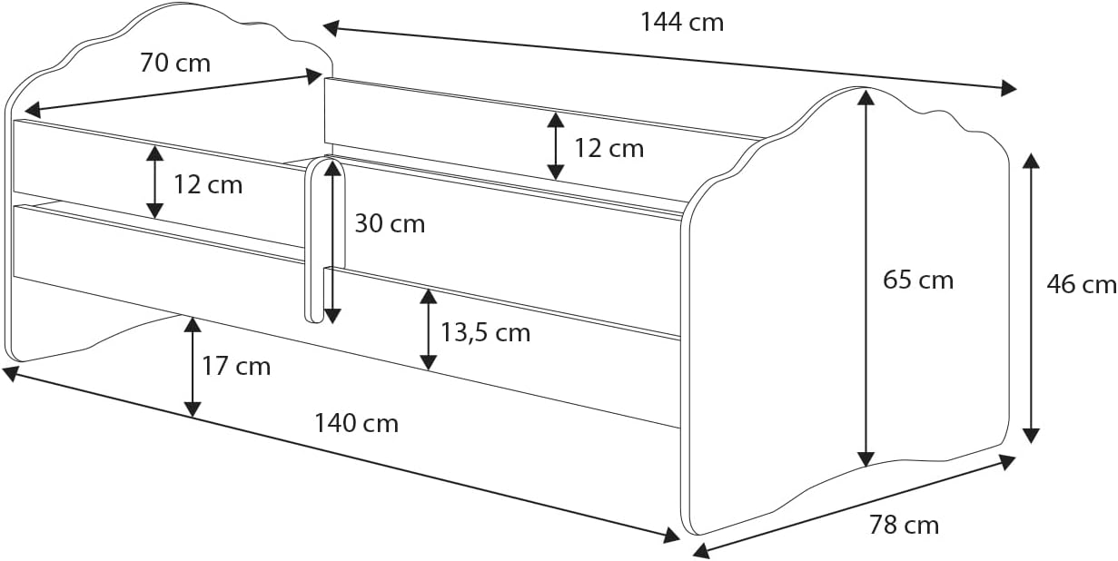 Kinderbett 70x140 & 80x160 cm mit Matratze und Schublade, Lattenrost & abnehmbarer Rausfallschutz Bett für Kinder Bett komplett Set Bed Rausfallschutz Kinderbett Jugendbett Einzelbett Komplettbett