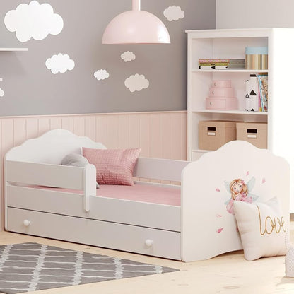 Kinderbett 70x140 & 80x160 cm mit Matratze und Schublade, Lattenrost & abnehmbarer Rausfallschutz Bett für Kinder Bett komplett Set Bed Rausfallschutz Kinderbett Jugendbett Einzelbett Komplettbett