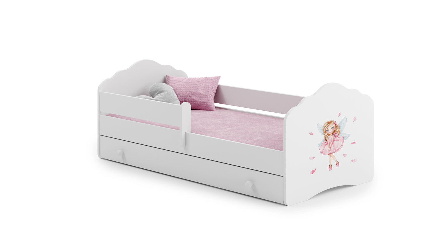 Lit d'enfant 70x140 &amp; 80x160 cm avec matelas et tiroir, sommier à lattes et protection antichute amovible lit pour enfant ensemble complet lit protection contre les chutes lit d'enfant lit d'adolescent lit simple lit complet