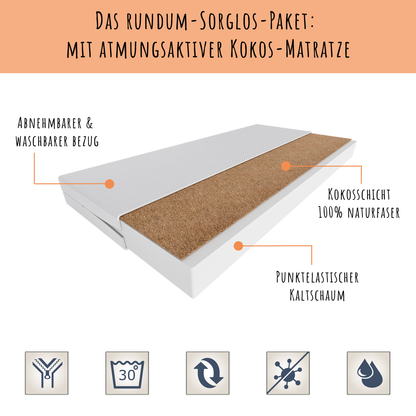 Lit d'enfant 70x140 &amp; 80x160 cm avec matelas et tiroir, sommier à lattes et protection antichute amovible lit pour enfant ensemble complet lit protection contre les chutes lit d'enfant lit d'adolescent lit simple lit complet