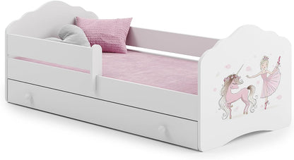 Lit d'enfant 70x140 &amp; 80x160 cm avec matelas et tiroir, sommier à lattes et protection antichute amovible lit pour enfant ensemble complet lit protection contre les chutes lit d'enfant lit d'adolescent lit simple lit complet