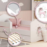 Kinderbett 70x140 & 80x160 cm mit Matratze und Schublade, Lattenrost & abnehmbarer Rausfallschutz Bett für Kinder Bett komplett Set Bed Rausfallschutz Kinderbett Jugendbett Einzelbett Komplettbett