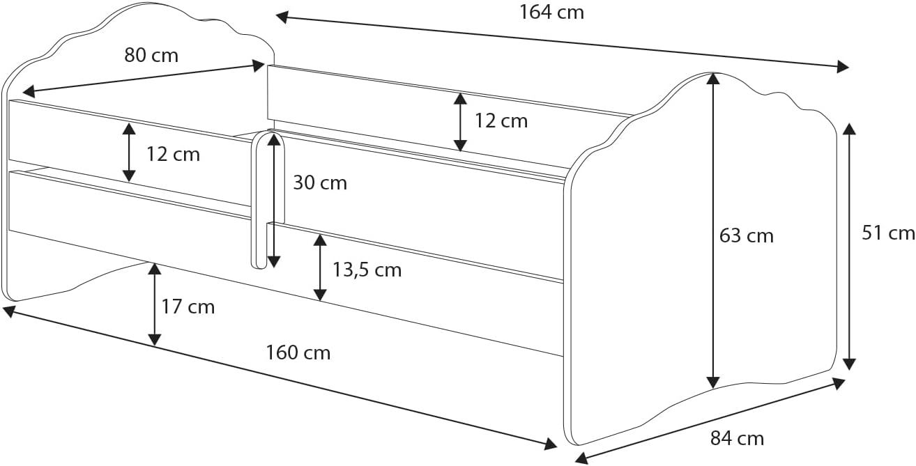 Lit d'enfant 70x140 &amp; 80x160 cm avec matelas et tiroir, sommier à lattes et protection antichute amovible lit pour enfant ensemble complet lit protection contre les chutes lit d'enfant lit d'adolescent lit simple lit complet