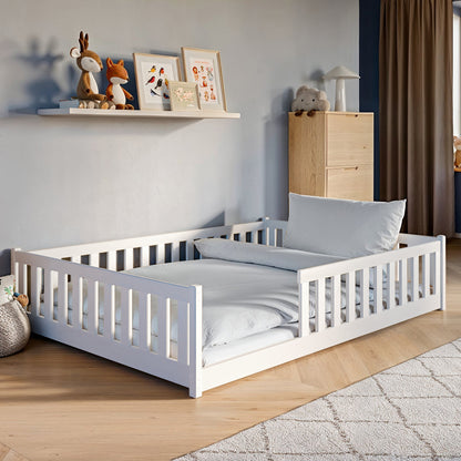 Lit enfant lit au sol 90x200 | 120x200 | Lit 140x200cm avec protection contre les chutes et sommier à lattes Lit Montessori Lit d'enfant Lit d'adolescent Lit simple en option avec matelas bois de pin blanc ou naturel massif garçon fille