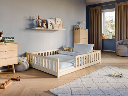 Lit enfant lit au sol 90x200 | 120x200 | Lit 140x200cm avec protection contre les chutes et sommier à lattes Lit Montessori Lit d'enfant Lit d'adolescent Lit simple en option avec matelas bois de pin blanc ou naturel massif garçon fille