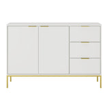 Kommode mit 3 Schubladen und 2 Schränken, modernes Sideboard, Stahlrahmen