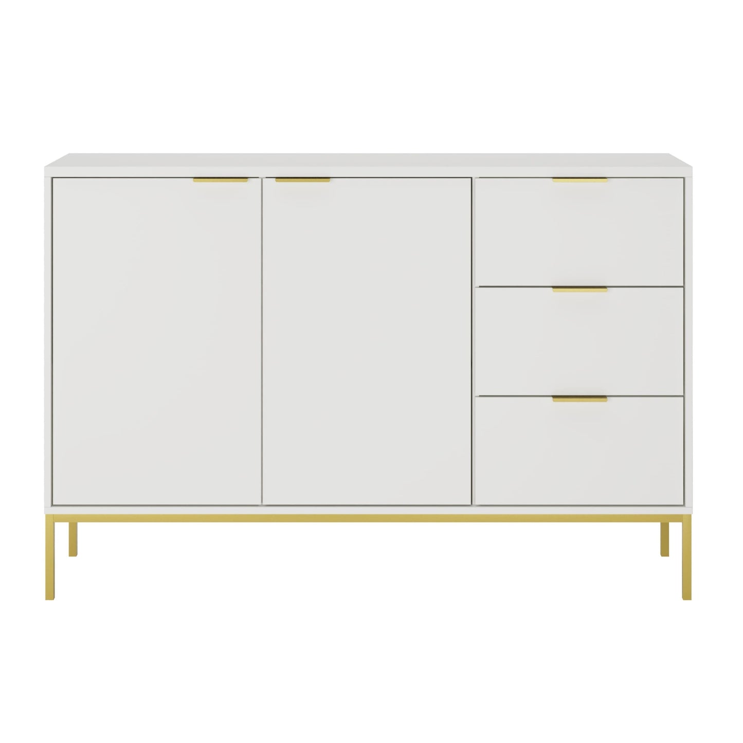 Kommode mit 3 Schubladen und 2 Schränken, modernes Sideboard, Stahlrahmen