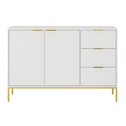 Commode avec 3 tiroirs et 2 armoires, buffet moderne, structure en acier