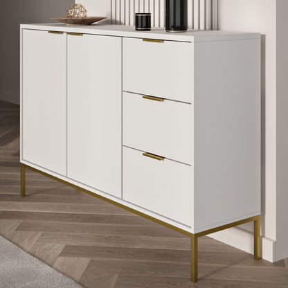 Kommode mit 3 Schubladen und 2 Schränken, modernes Sideboard, Stahlrahmen