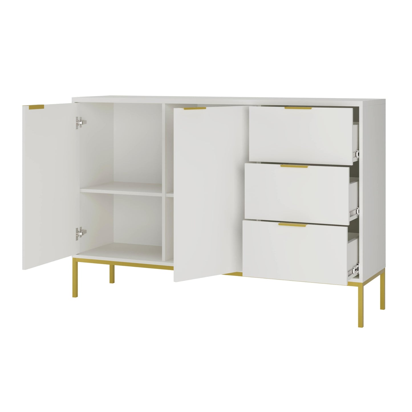 Commode avec 3 tiroirs et 2 armoires, buffet moderne, structure en acier